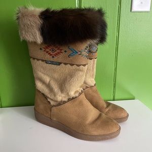 Vtg Garden Sport Women's Brown Goat Fur Ski Apres BOOTS  Italy 38 Eur / 7.5 US